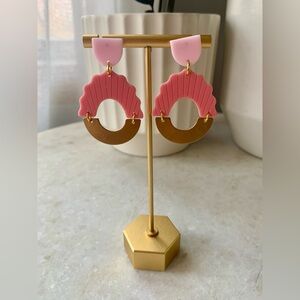 Pink acrylic and brass earrings